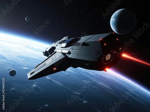 Wallpaper Mural Spaceship flying in zero-gravity environment with stars and planets in the background, movement, floating, fluidity Torontodigital.ca