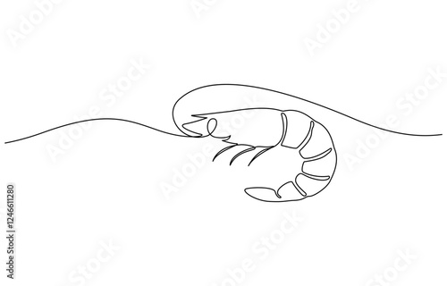 One continuous line drawing of fresh shrimp for seafood logo identity, Continuous one line drawing of shrimp. Isolated on white background vector illustration, Pro vector.