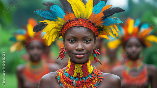  Vibrant Tribal Portrait with Traditional Headdress and Cultural Attire
