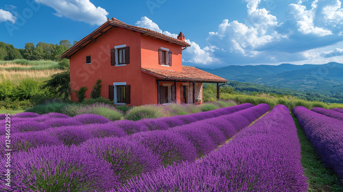  Picturesque Lavender Field with a Rustic House Under a Blue Sky