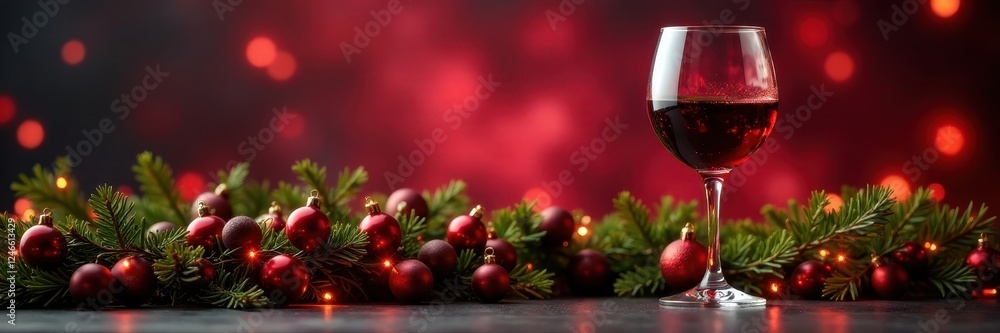 Rich red wine, holiday garland, festive lights, drink, alcohol Rich red wine, holiday garland, festive lights, drink, alcohol
