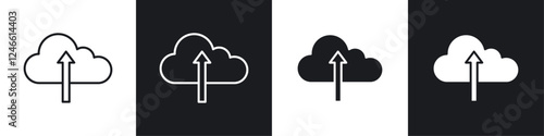 Cloud upload icons in flat and thin stroke style