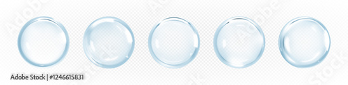 Transparent сosmetic serum bubbles. Hyaluronic acid. Collagen clear drops. Skincare product. Vector illustration