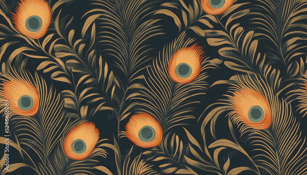 Fototapeta premium A wallpaper of peacock feathers scattered out