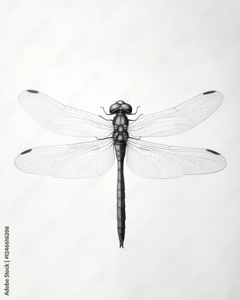 Artistic Representation of a Detailed Black and White Dragonfly With Intricate Wing Structure Against a Soft Background Artistic Representation of a Detailed Black and White Dragonfly With Intricate Wing Structure Against a Soft Background