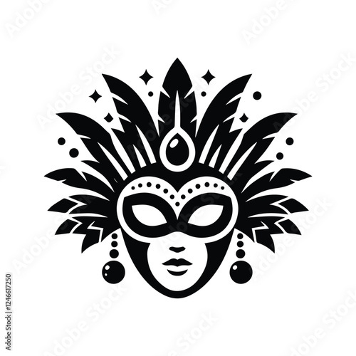 carnival mask icon, female face logo, isolated on transparent background