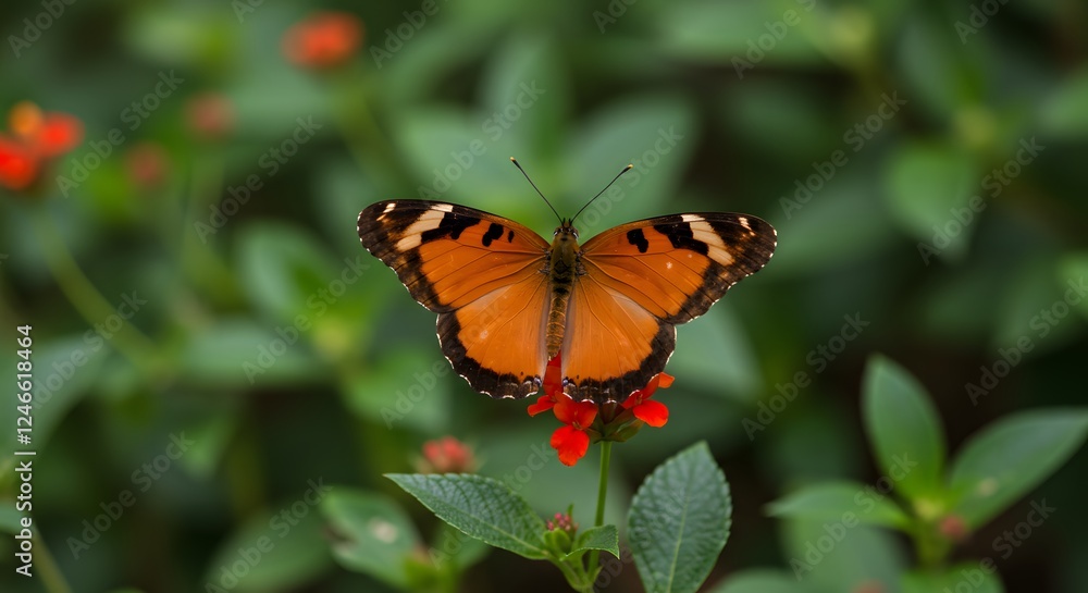 Orange Butterfly Resting On Red Flower Orange Butterfly Resting On Red Flower