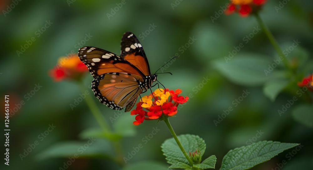 Butterfly feeding on lantana flower in garden Butterfly feeding on lantana flower in garden