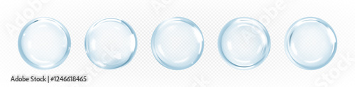 Transparent сosmetic serum bubbles. Hyaluronic acid. Collagen clear drops. Skincare product. Vector illustration