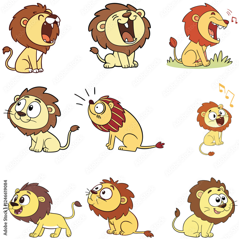Fototapeta premium Lion cartoon bundle art silhouette vector 