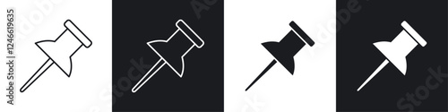 Push Pin icons in flat and thin stroke style