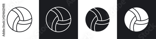 Volley ball icons in flat and thin stroke style