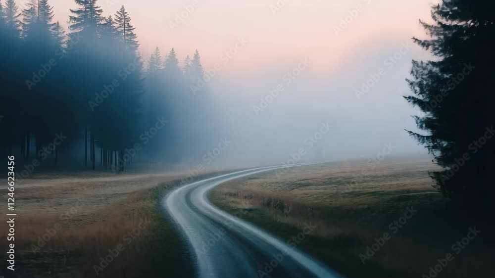 Misty road at dawn atmospheric Misty road at dawn atmospheric