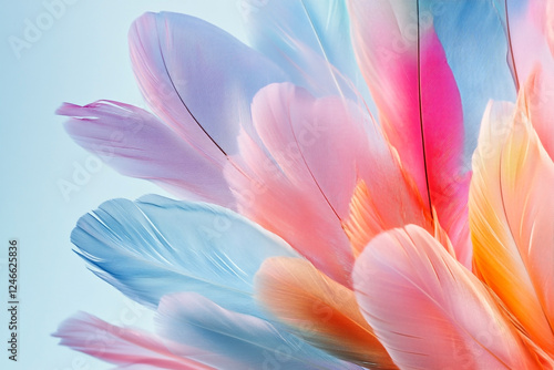 Vibrant Close-Up of Colorful Feather-Like Petals in Transparent Plastic Texture