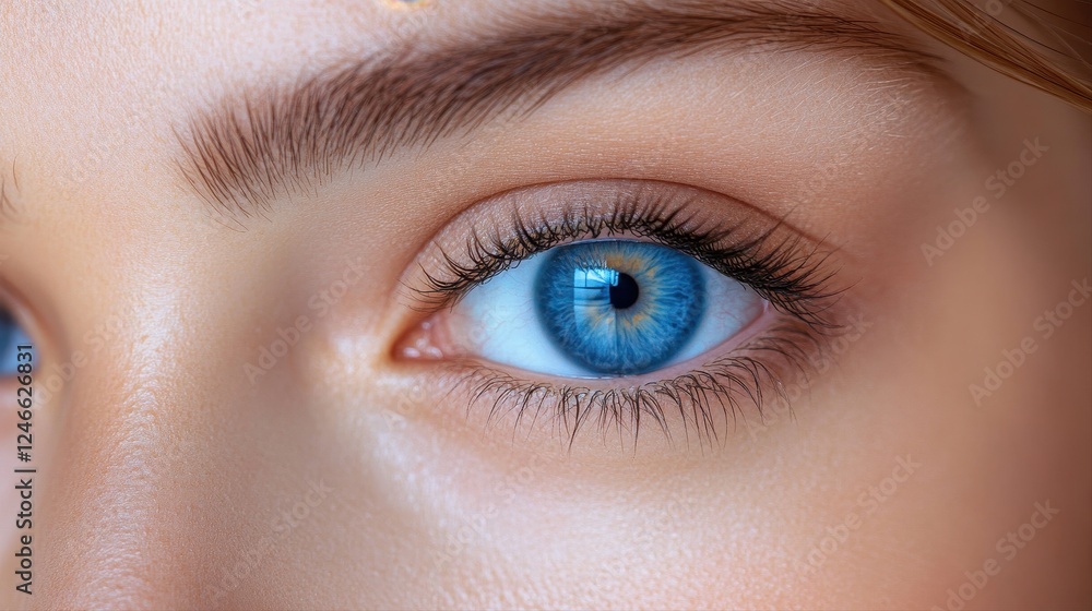 Fototapeta premium Close up of a womans blue eye and face showcasing focus and vision in a thoughtful expression