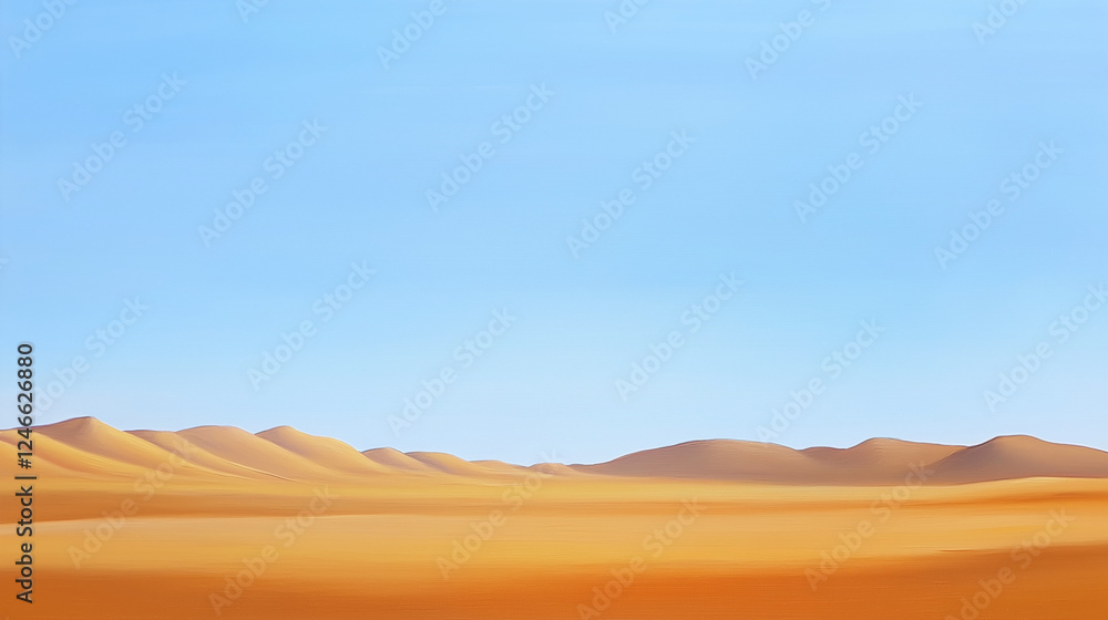 Fototapeta premium A vast desert with rolling golden dunes under a clear blue sky