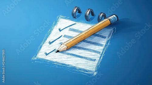 Pencil on paper with checklist outline icon for report or note taking illustration