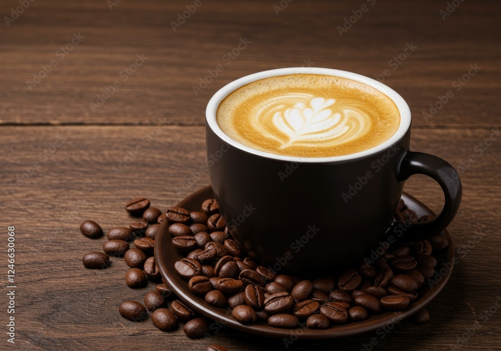 cup of coffee with roasted beans cup of coffee with roasted beans