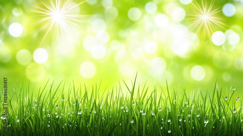 Soft Green Background with Blurry Light and Fresh Grass Details Soft Green Background with Blurry Light and Fresh Grass Details