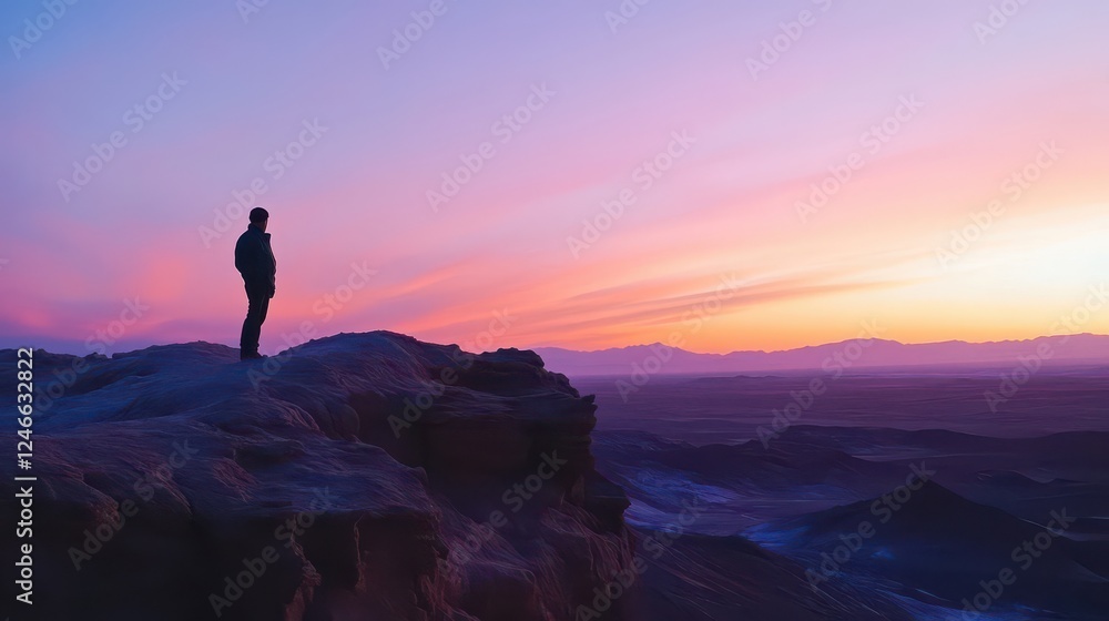 Serene Silhouette Against a Vibrant Sunset Landscape Serene Silhouette Against a Vibrant Sunset Landscape