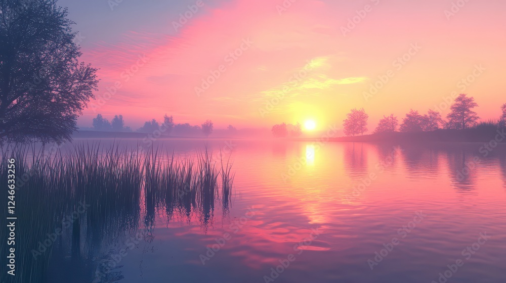 Fototapeta premium Serene Sunset Over Calm Waters