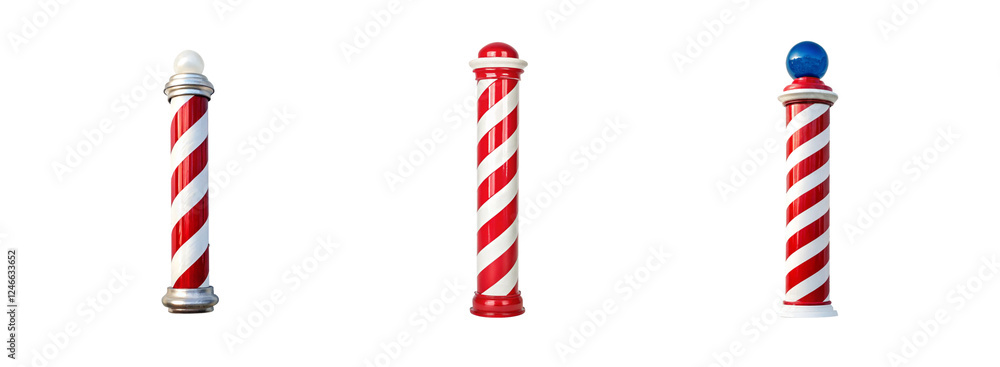 Fototapeta premium Barbershop Pole on White Background, Vintage Sign, and Iconic Barber Shop Symbol