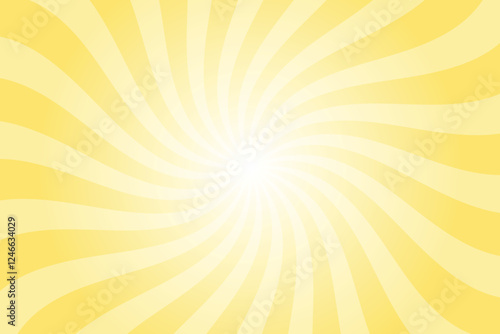 Abstract yellow background with rays retro starburst. Radial spiral stripes backdrop. Vintage sun beam texture. Sun rays pattern. Groovy retro swirl burst. Summer carnival background
