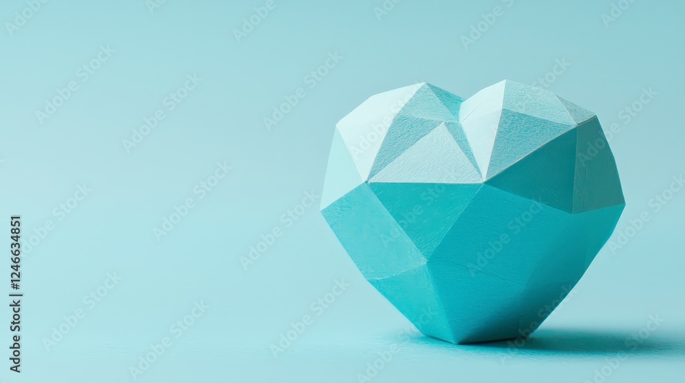 Geometric Blue Heart Shape on Soft Turquoise Background Geometric Blue Heart Shape on Soft Turquoise Background