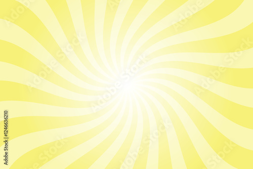 Abstract butter yellow background with rays retro starburst. Radial spiral stripes backdrop. Vintage sun beam texture. Sun rays pattern. Groovy retro swirl burst. Summer carnival background