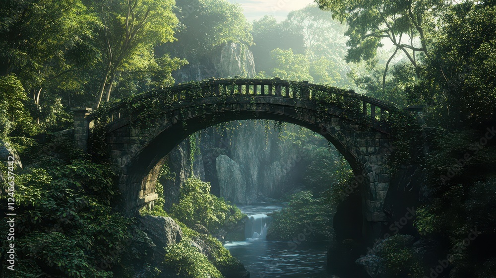 Serene Forest Bridge Surrounded by Lush Greenery Serene Forest Bridge Surrounded by Lush Greenery