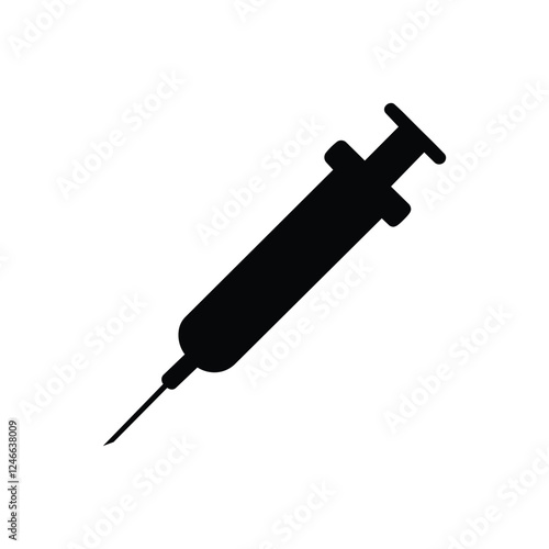 Syringe icon. Black Syringe silhouette vector illustration isolated on white background.