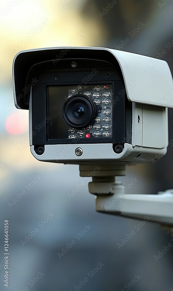 Outdoor security camera monitoring blurred street Outdoor security camera monitoring blurred street