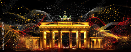 Brandenburg Gate with Abstract German Flag Light Streaks
