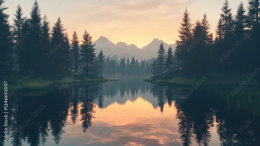Serene Mountain Reflection in Calm Water at Sunrise Serene Mountain Reflection in Calm Water at Sunrise