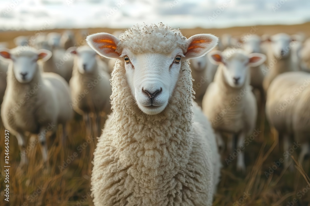 peaceful flock of fluffy sheep huddled closely together in morning light creating a sea of wool against a pastoral backdrop peaceful flock of fluffy sheep huddled closely together in morning light creating a sea of wool against a pastoral backdrop