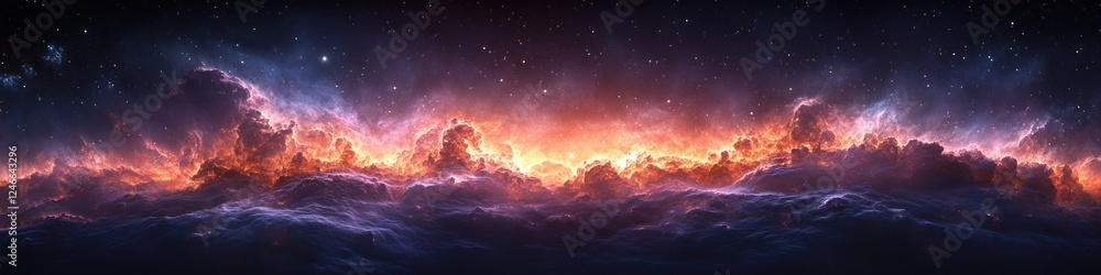 Fototapeta premium Vibrant Purple Nebula and Starry Night Sky Cosmic Scene in Digital Art
