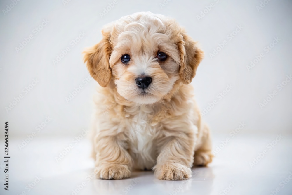 Adorable Puppy Portrait: Fluffy Dog Isolated on White Background - Drone Photography Adorable Puppy Portrait: Fluffy Dog Isolated on White Background - Drone Photography