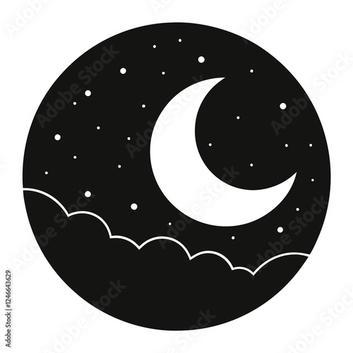 vector of a crescent moon over a sunset sky