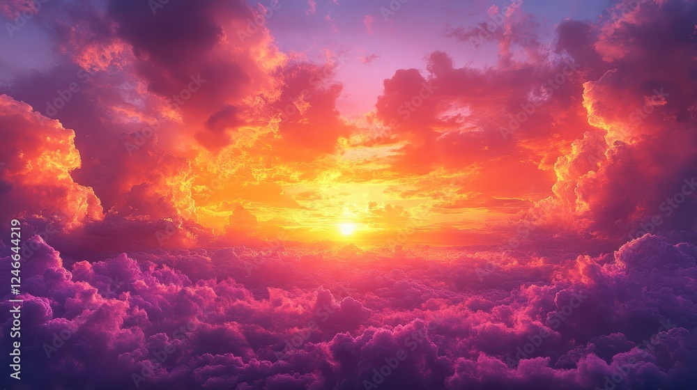 Dramatic Sunset Cloudscape with Vibrant Colors and Stunning Aerial View of Golden Sky Dramatic Sunset Cloudscape with Vibrant Colors and Stunning Aerial View of Golden Sky