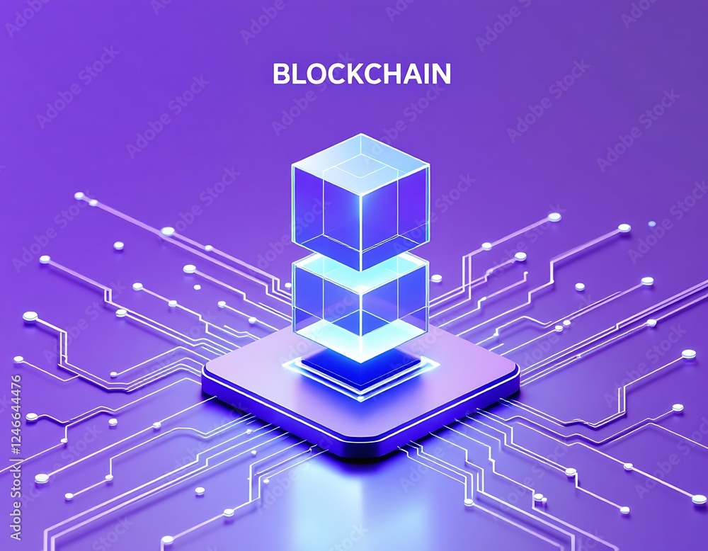 Fototapeta premium Blockchain Technology Cubes on Circuit Board