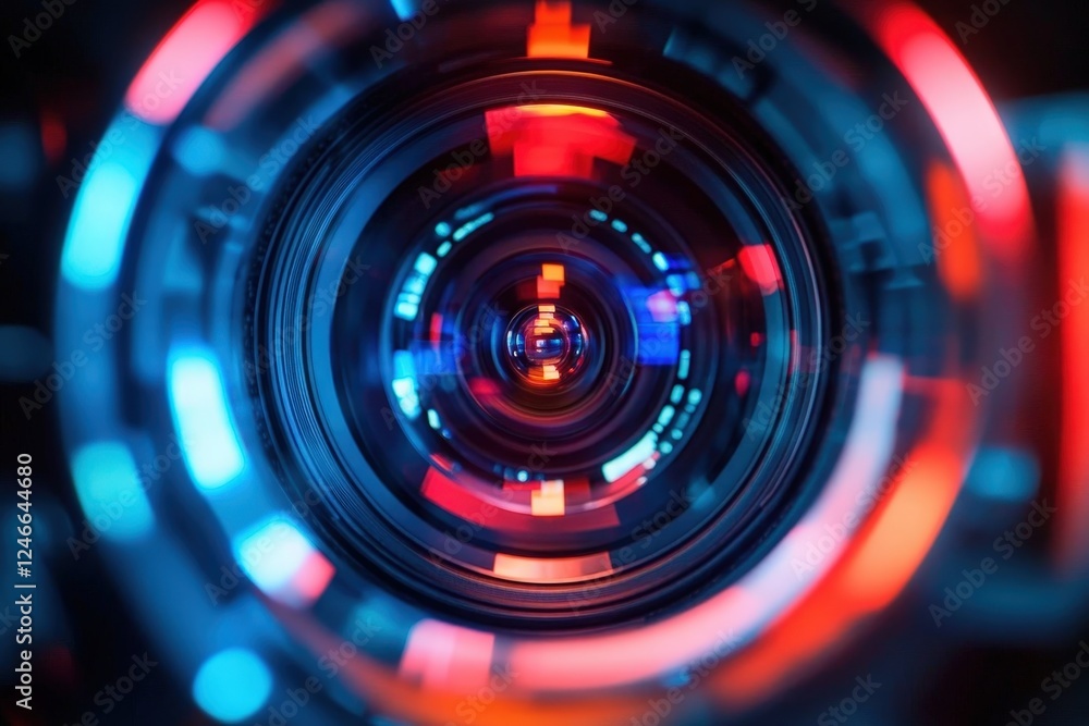 Close-Up of a Video Camera Lens Showcasing Vibrant Colors and Intricate Details Ideal for Technology and Photography Themes Close-Up of a Video Camera Lens Showcasing Vibrant Colors and Intricate Details Ideal for Technology and Photography Themes
