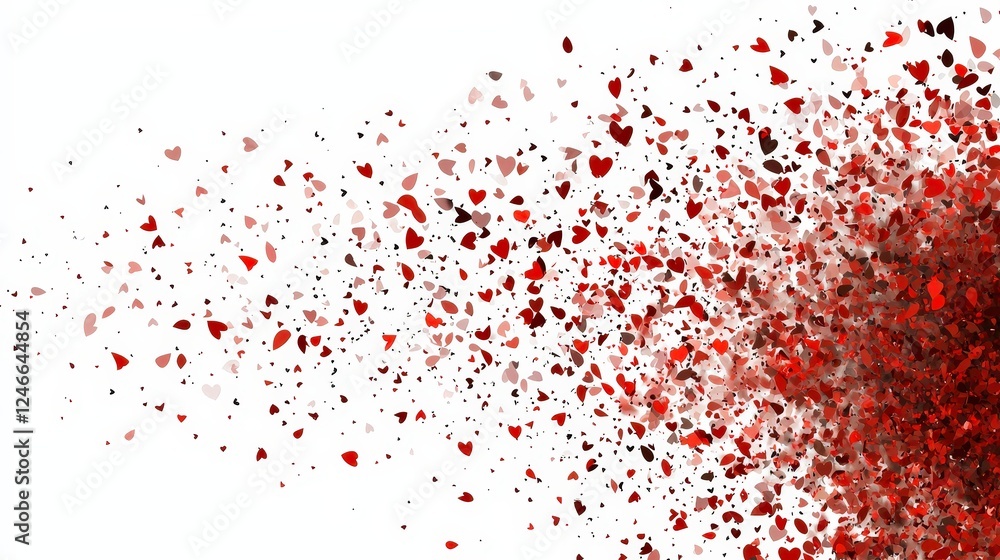 Colorful Explosion of Heart Shapes on a White Background Colorful Explosion of Heart Shapes on a White Background