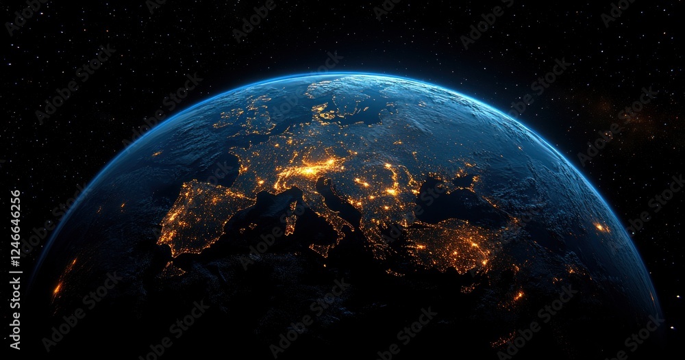 Obraz premium Earth from Space Europe Night View Political Borders City Lights 3D Illustration