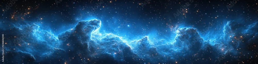 Fototapeta premium Vibrant Blue Nebula and Luminous Stars in Cosmic Night Sky