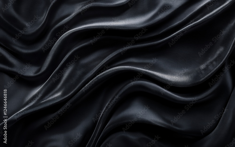 Dynamic black fabric with soft drapes and rich texture for luxurious interior design Dynamic black fabric with soft drapes and rich texture for luxurious interior design