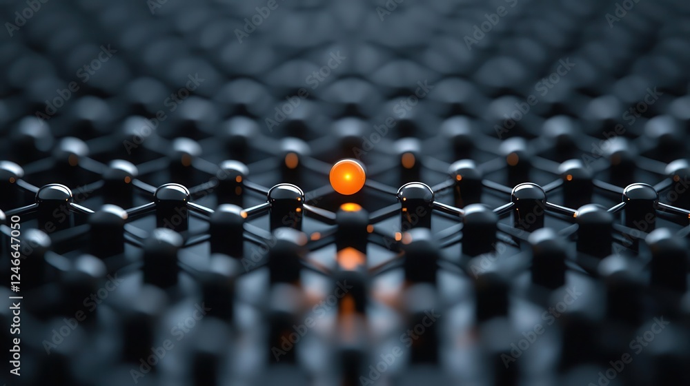 Obraz premium Single glowing dot surrounded by minimalist molecular structures