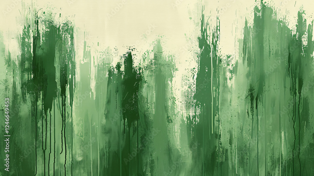 Fototapeta premium Emerald Verdant Abstract Brushstroke Waterfall of Color Textured Backdrop Painting Illustration on Canvas Texture