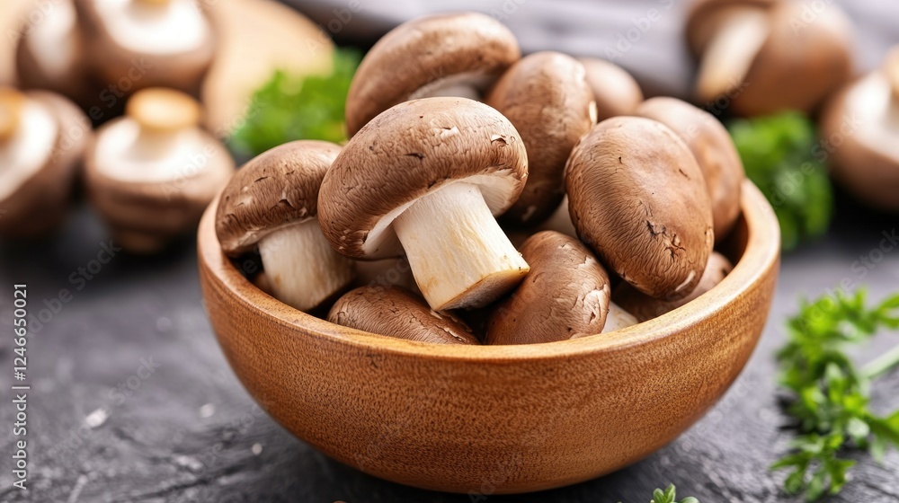 A Bowl of Fresh Brown Mushrooms, a Culinary Delight A Bowl of Fresh Brown Mushrooms, a Culinary Delight