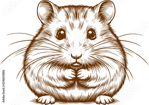 Adorable hamster and brown fur looking curiously, with bright eyes, isolated on a white background, alongside a small mouse, representing a cute and playful scene