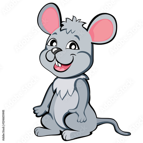 A cheerful gray mouse with big pink ears - vector illustration.